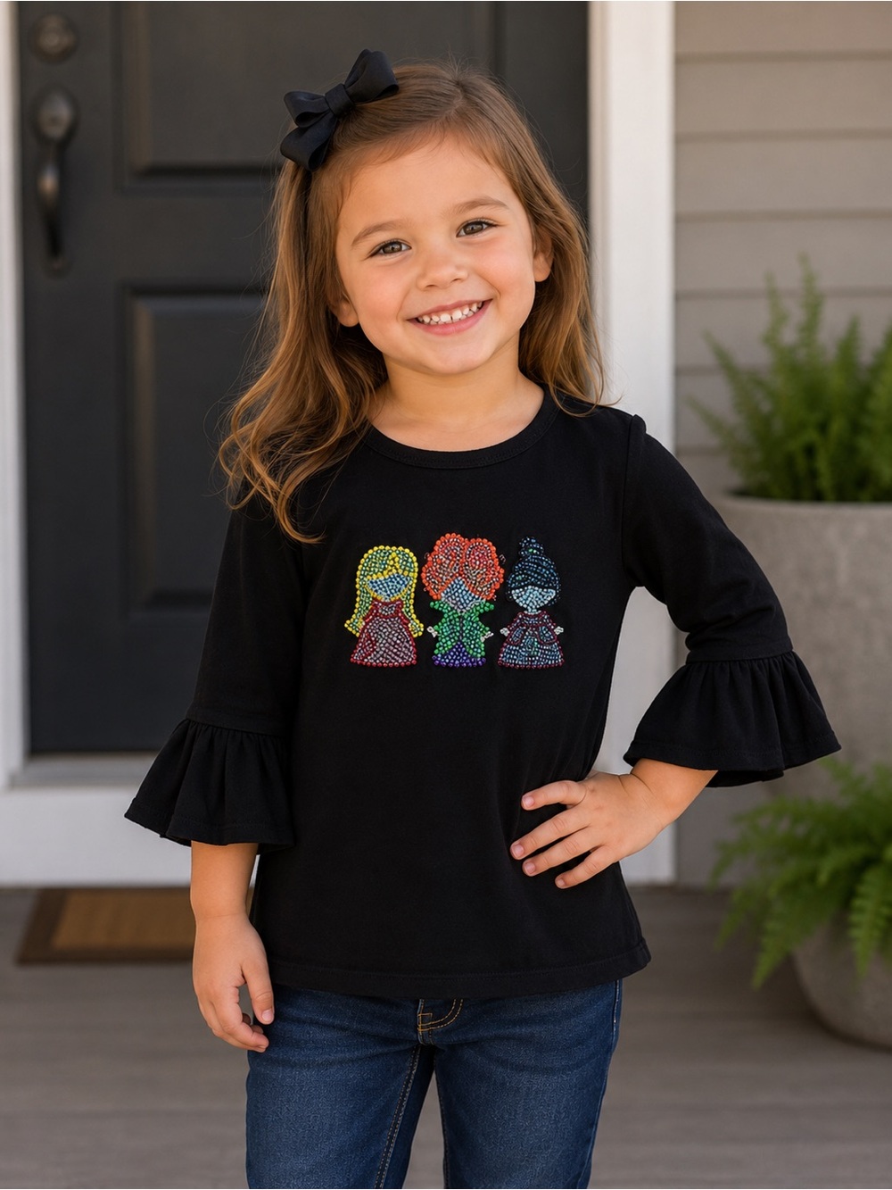 Carter's Black Long Sleeve Top with Sequin Doll Appliqués